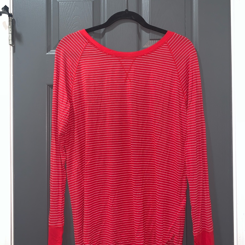 Red and White Striped Long Sleeve Tee